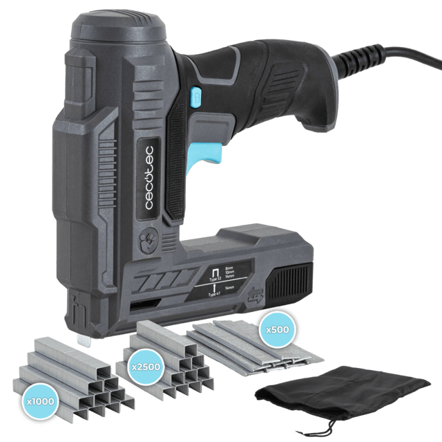 FastTacker 400 Power Grapadora eléctrica con 70W de potencia. Compatible con grapas y clavos. Libertad moviniento 3m cable. Incluye, bolsa de transporte, grapas y clavos.