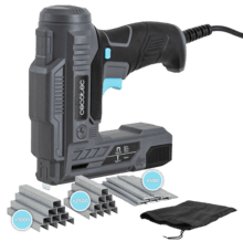 FastTacker 400 Power Grapadora eléctrica con 70W de potencia. Compatible con grapas y clavos. Libertad moviniento 3m cable. Incluye, bolsa de transporte, grapas y clavos.