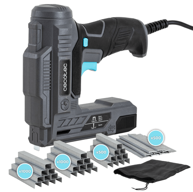 FastTacker 400 Power Grapadora eléctrica con 70W de potencia. Compatible con grapas y clavos. Libertad moviniento 3m cable. Incluye, bolsa de transporte, grapas y clavos.