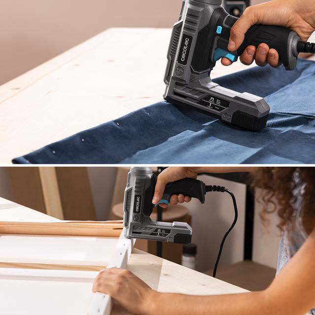 FastTacker 400 Power Grapadora eléctrica con 70W de potencia. Compatible con grapas y clavos. Libertad moviniento 3m cable. Incluye, bolsa de transporte, grapas y clavos.