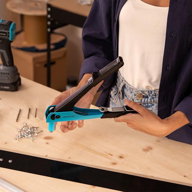 FixerForce Rivettatrice manuale. Compresi 4 ugelli di diverse dimensioni e punte per trapano. 400 rivetti inlusi.