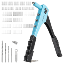 FixerForce Rivettatrice manuale. Compresi 4 ugelli di diverse dimensioni e punte per trapano. 400 rivetti inlusi.