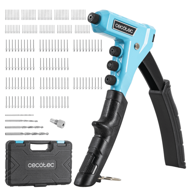 Remachadora manual FixerForce 4000 Full equip Rivettatrice manuale. Regolazione senza chiave. Compresi 4 ugelli di diverse dimensioni e punte per trapano.  Valigetta e 400 rivetti inclusi.