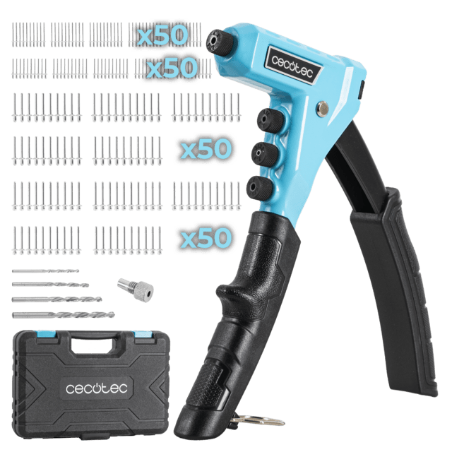 Remachadora manual FixerForce 4000 Full equip Rivettatrice manuale. Regolazione senza chiave. Compresi 4 ugelli di diverse dimensioni e punte per trapano.  Valigetta e 400 rivetti inclusi.