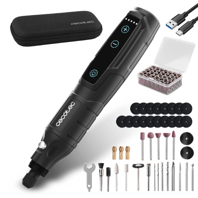 Multihand One Detail Mini outil multifonction avec batterie de 3,7 V. Vitesse réglable sur 5 niveaux. Lumière LED intégrée. Inclus : coffret et 74 accessoires.