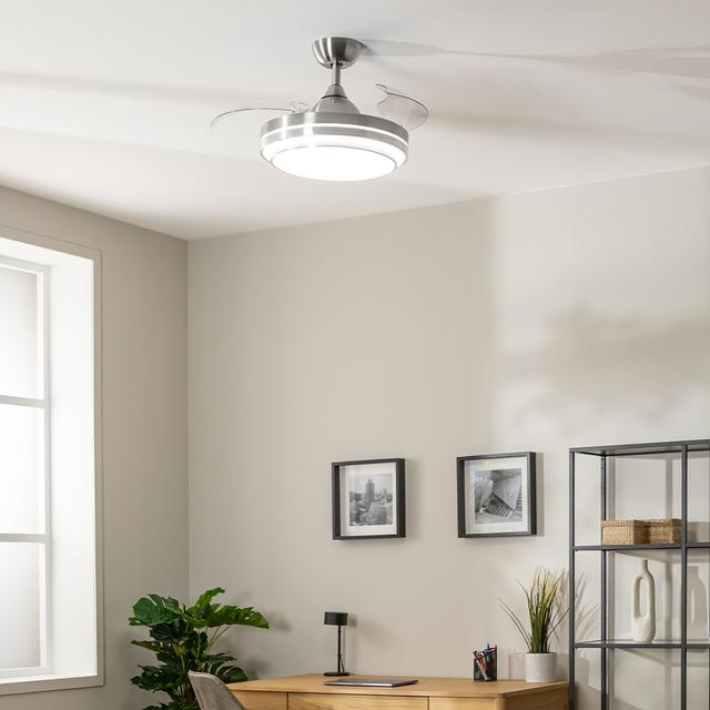 EnergySilence Aero 4300 lnvisible Double Metal Ventilador de Techo con Luz de 35W, 6 Velocidades, Aspas Retráctiles, Doble Altura de Luz y Mando a Distancia
