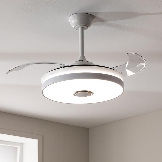 EnergySilence Aero 4360 Invisible Sound Ventilador de techo de 35W con 6 Velocidades, Aspas Retráctiles, Mando a Distancia, Temporizador, Luz LED y Altavoz Bluetooth