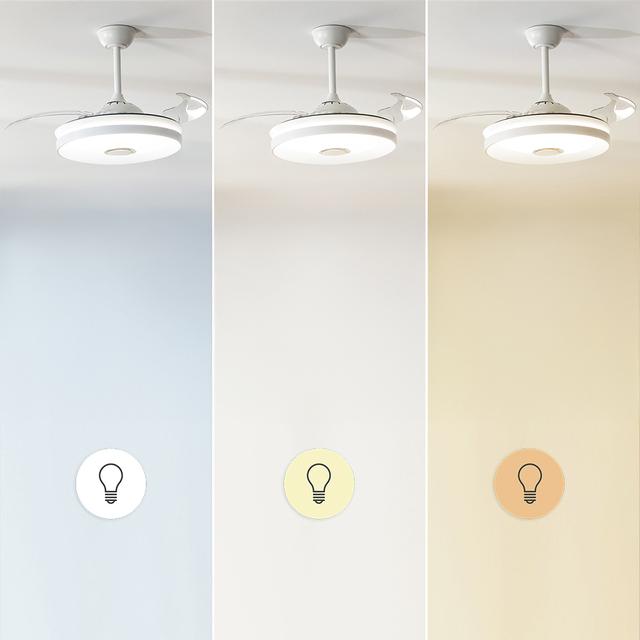 EnergySilence Aero 4360 Invisible Sound Ventilador de techo de 35W con 6 Velocidades, Aspas Retráctiles, Mando a Distancia, Temporizador, Luz LED y Altavoz Bluetooth