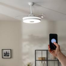 EnergySilence Aero 4360 Invisible Sound Ventilador de techo de 35W con 6 Velocidades, Aspas Retráctiles, Mando a Distancia, Temporizador, Luz LED y Altavoz Bluetooth