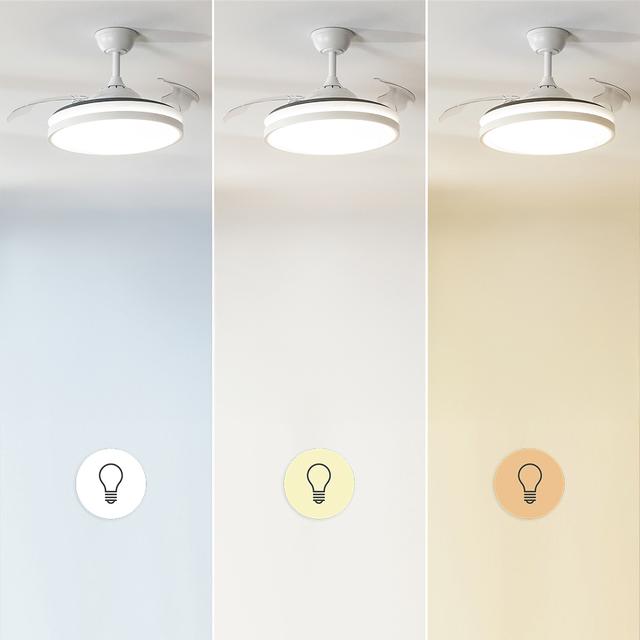 EnergySilence Aero 4300 Invisible White Ventilador de techo de 35W con 6 Velocidades, Aspas Retráctiles, Mando a Distancia y Luz LED con 3 Intensidades.