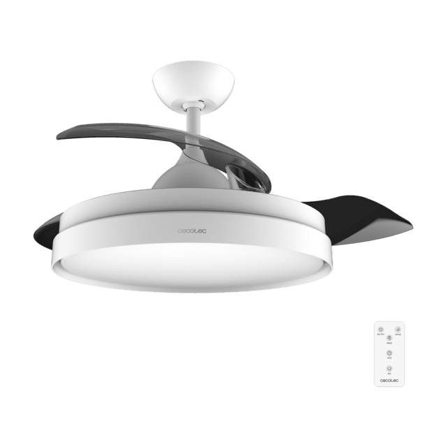 EnergySilence Aero 4300 Invisible White Ventilador de techo de 35W con 6 Velocidades, Aspas Retráctiles, Mando a Distancia y Luz LED con 3 Intensidades.