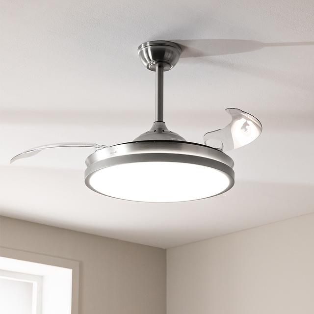 EnergySilence Aero 4300 Invisible Steel Ventilador de Techo de 35W con 6 Velocidades, Aspas Retráctiles, Mando a Distancia y Luz LED con 3 Intensidades