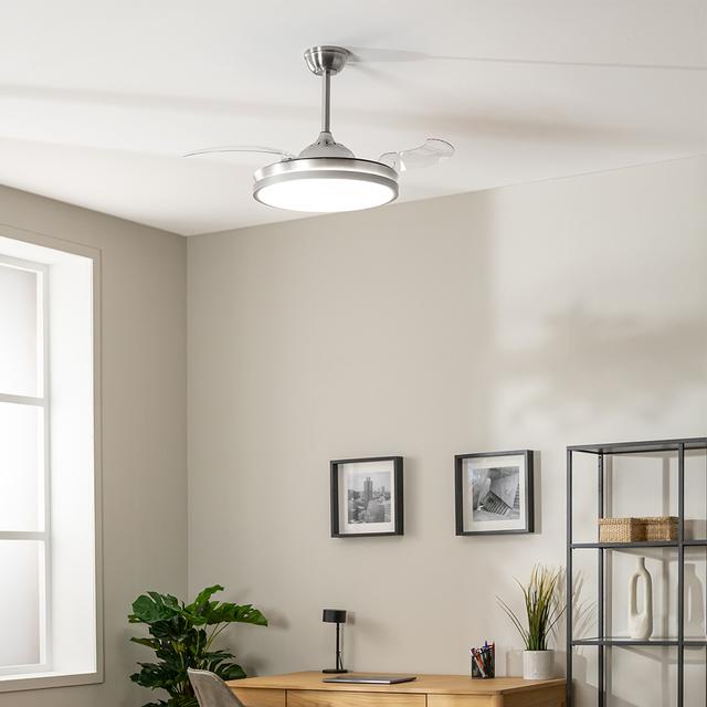 EnergySilence Aero 4300 Invisible Steel Ventilador de Techo de 35W con 6 Velocidades, Aspas Retráctiles, Mando a Distancia y Luz LED con 3 Intensidades