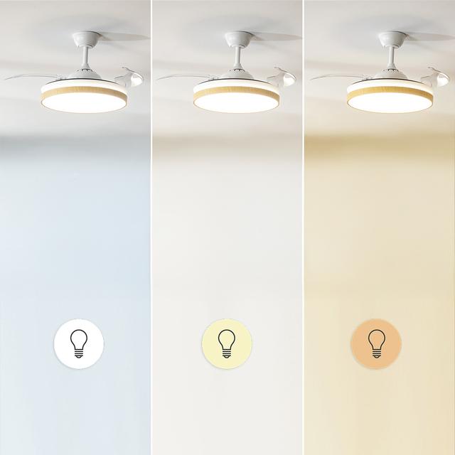 EnergySilence Aero 4320 Invisible Wood&White Ventilador de techo de 35W con 6 Velocidades, Aspas Retráctiles, Mando a Distancia y Luz LED con 3 Intensidades
