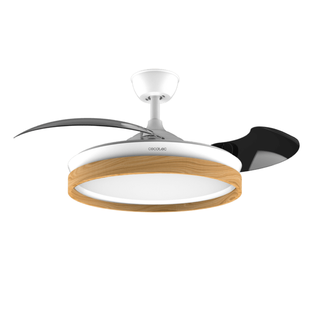 EnergySilence Aero 4320 Invisible Wood&White Ventilador de techo de 35W con 6 Velocidades, Aspas Retráctiles, Mando a Distancia y Luz LED con 3 Intensidades