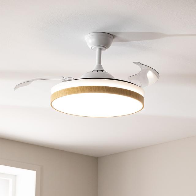 EnergySilence Aero 4320 Invisible Wood&White Ventilador de techo de 35W con 6 Velocidades, Aspas Retráctiles, Mando a Distancia y Luz LED con 3 Intensidades