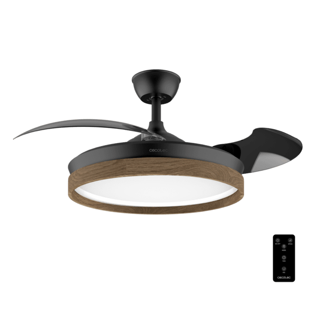 EnergySilence Aero 4320 Invisible Wood&Black Ventilador de techo de 35W con 6 Velocidades, Aspas Retráctiles, Mando a Distancia y Luz LED con 3 Intensidades