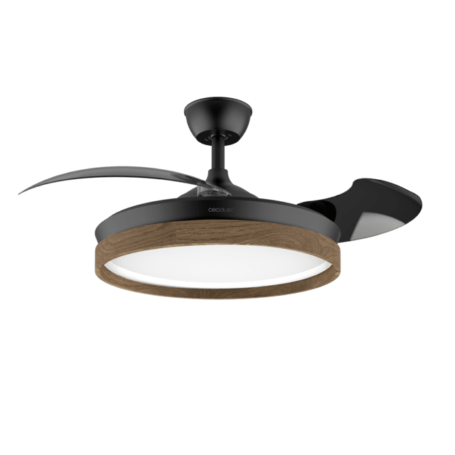 EnergySilence Aero 4320 Invisible Wood&Black Ventilador de techo de 35W con 6 Velocidades, Aspas Retráctiles, Mando a Distancia y Luz LED con 3 Intensidades