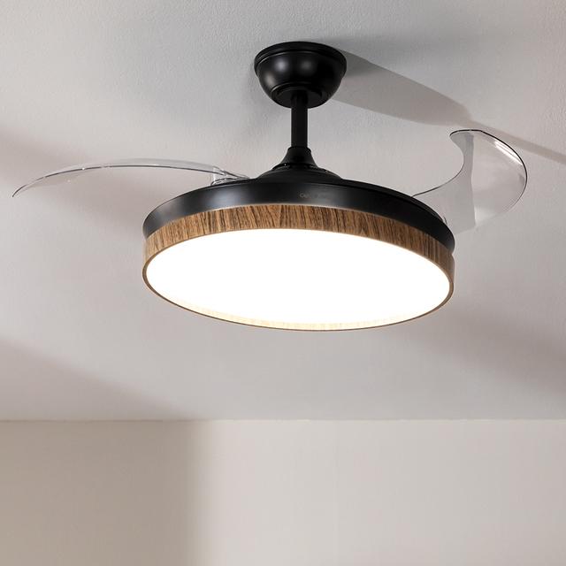 EnergySilence Aero 4320 Invisible Wood&Black Ventilador de techo de 35W con 6 Velocidades, Aspas Retráctiles, Mando a Distancia y Luz LED con 3 Intensidades