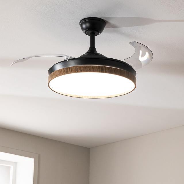 EnergySilence Aero 4320 Invisible Wood&Black Ventilador de techo de 35W con 6 Velocidades, Aspas Retráctiles, Mando a Distancia y Luz LED con 3 Intensidades