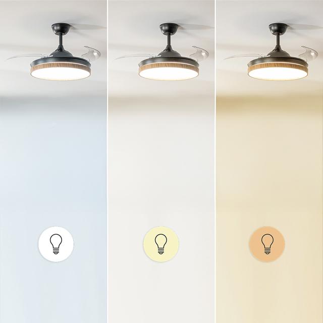 EnergySilence Aero 4320 Invisible Wood&Black Ventilador de techo de 35W con 6 Velocidades, Aspas Retráctiles, Mando a Distancia y Luz LED con 3 Intensidades