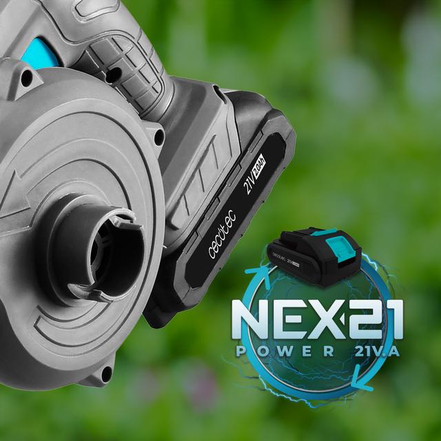 AirForce 2120 FreeMove Souffleur multifonction avec batterie de 21 V. Vitesse jusqu’à 200 km/h. Inclus : accessoires pour aspirer et gonfler. Tuyaux flexible de longue et de courte portée inclus.