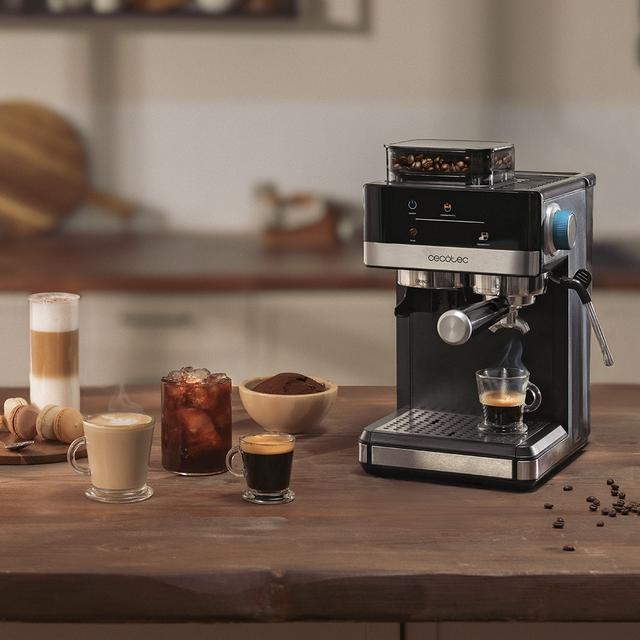 Power Espresso 20 Grind Cafetera Espresso con 1350W, 20 Bares, Depósito de 1.7L, Molienda Ajustable