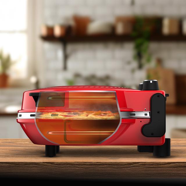 Fun Pizza&Co Mamma Mía Window Horno eléctrico para pizza de 1200 W con ventana, temporizador, temperatura ajustable y palas de acero.