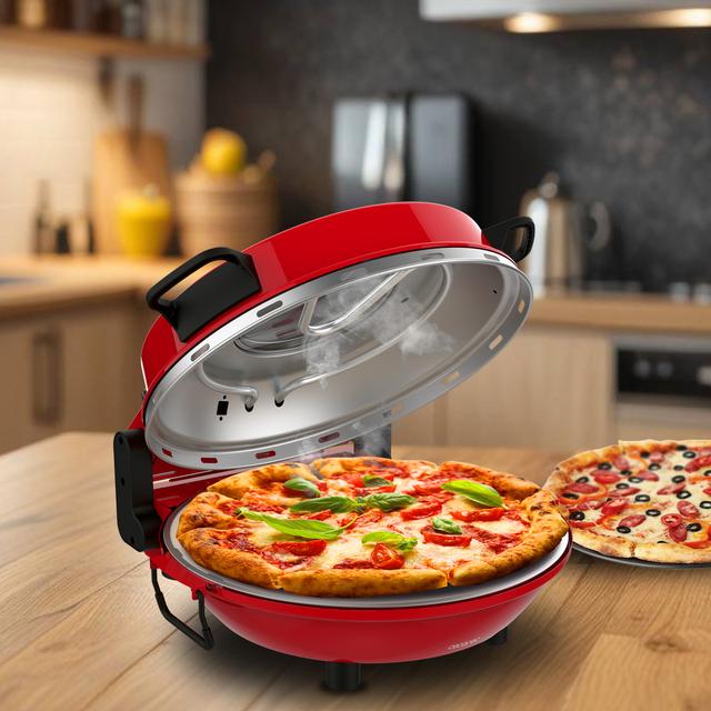 Fun Pizza&Co Mamma Mía Window Horno eléctrico para pizza de 1200 W con ventana, temporizador, temperatura ajustable y palas de acero.