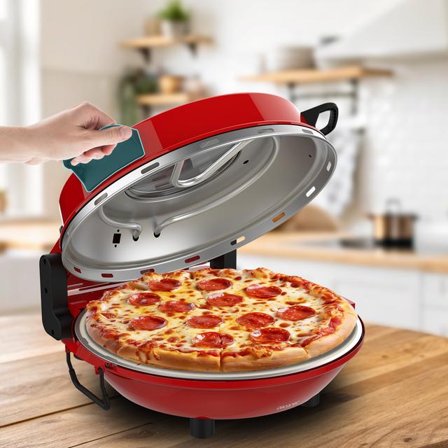 Fun Pizza&Co Mamma Mía Window Horno eléctrico para pizza de 1200 W con ventana, temporizador, temperatura ajustable y palas de acero.