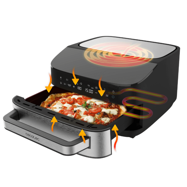 Pizza&Fry 7000 Horno eléctrico para pizza de 7L con pantalla táctil, programas versátiles, temperatura ajustable y piedra para pizza.