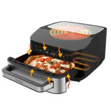 Pizza&Fry 7000 Horno eléctrico para pizza de 7L con pantalla táctil, programas versátiles, temperatura ajustable y piedra para pizza.