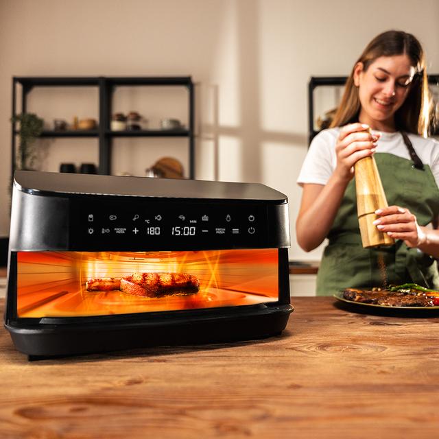 Pizza&Fry 7000 Horno eléctrico para pizza de 7L con pantalla táctil, programas versátiles, temperatura ajustable y piedra para pizza.