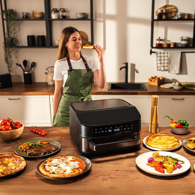 Pizza&Fry 7000 Horno eléctrico para pizza de 7L con pantalla táctil, programas versátiles, temperatura ajustable y piedra para pizza.