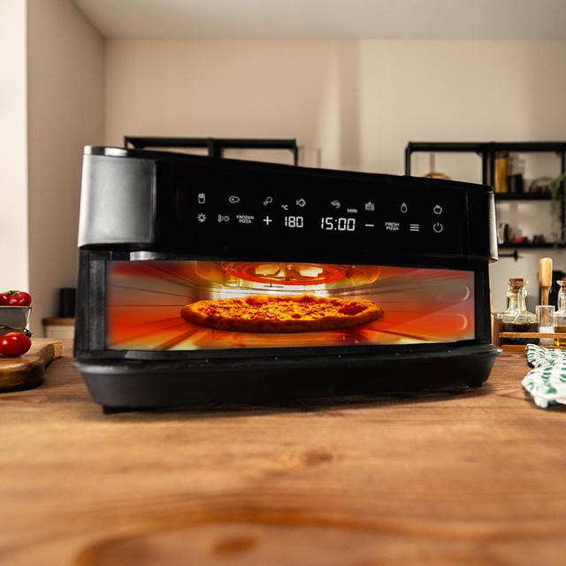 Pizza&Fry 7000 Horno eléctrico para pizza de 7L con pantalla táctil, programas versátiles, temperatura ajustable y piedra para pizza.