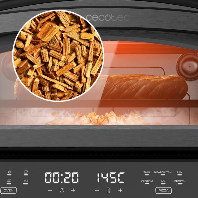 Pizza&Co 500 Max Horno para pizza multifuncional de 13L con control digital, amplio rango de temperatura, ahumado, y accesorios.