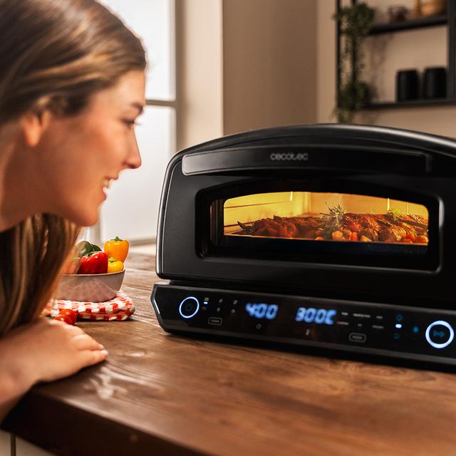 Pizza&Co 500 Max 13-Liter-Multifunktions-Pizzaofen mit digitaler Steuerung, großem Temperaturbereich, Räucherung und Zubehör.