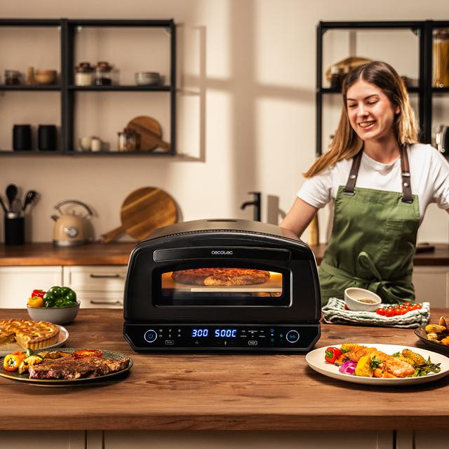Pizza&Co 500 Max 13-Liter-Multifunktions-Pizzaofen mit digitaler Steuerung, großem Temperaturbereich, Räucherung und Zubehör.