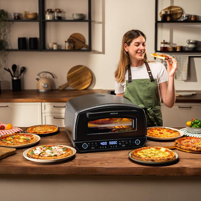 Pizza&Co 500 Max 13-Liter-Multifunktions-Pizzaofen mit digitaler Steuerung, großem Temperaturbereich, Räucherung und Zubehör.