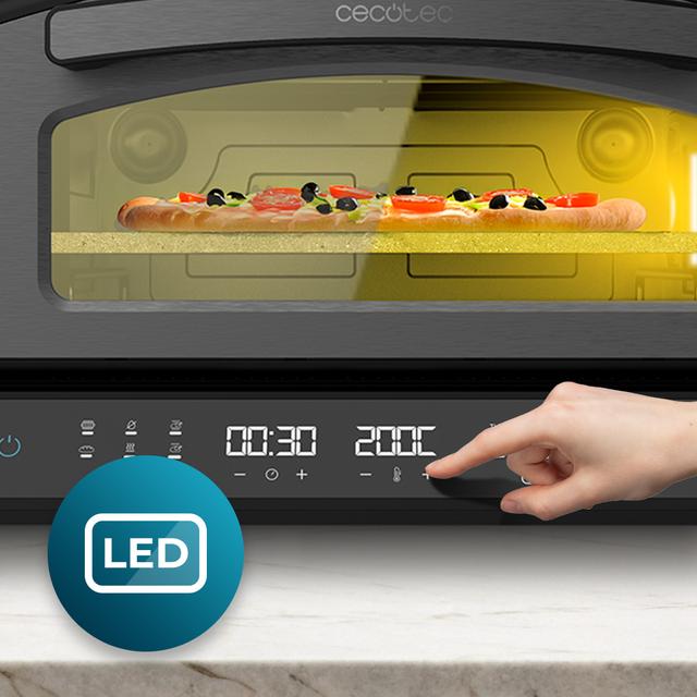 Pizza&Co 500 Max Horno para pizza multifuncional de 13L con control digital, amplio rango de temperatura, ahumado, y accesorios.