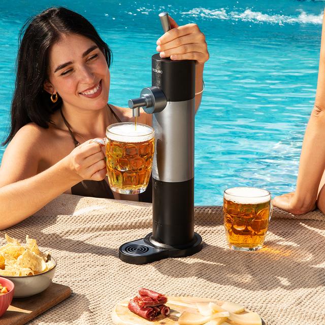 BeerFlow 500 Dispensador portátil para latas y botellas, con control de espuma, fácil de limpiar y almacenar.