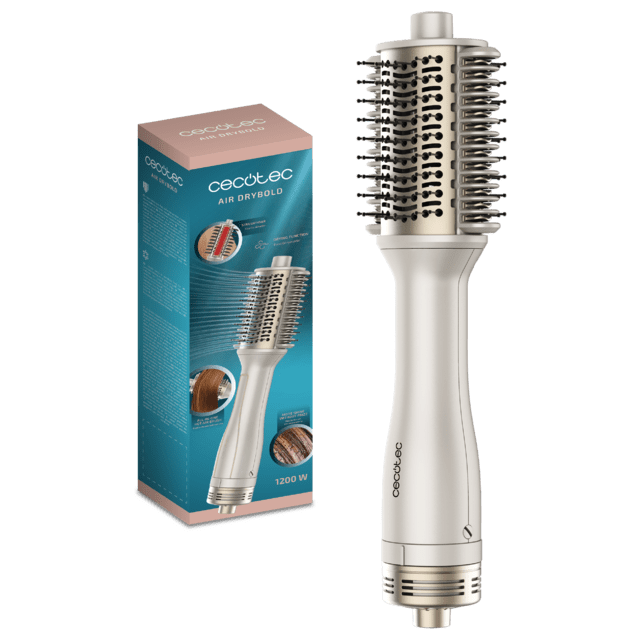 Air DryBold Cepillo de aire con placas calefactoras, 1200W, Seca, Alisa, Moldea, Da Volumen y Desenreda, Generador de Iones, Temperaturas Controladas para Cabello Húmedo y Seco, 3 Modos de Uso, Punta Fría para Moldeado Cómodo