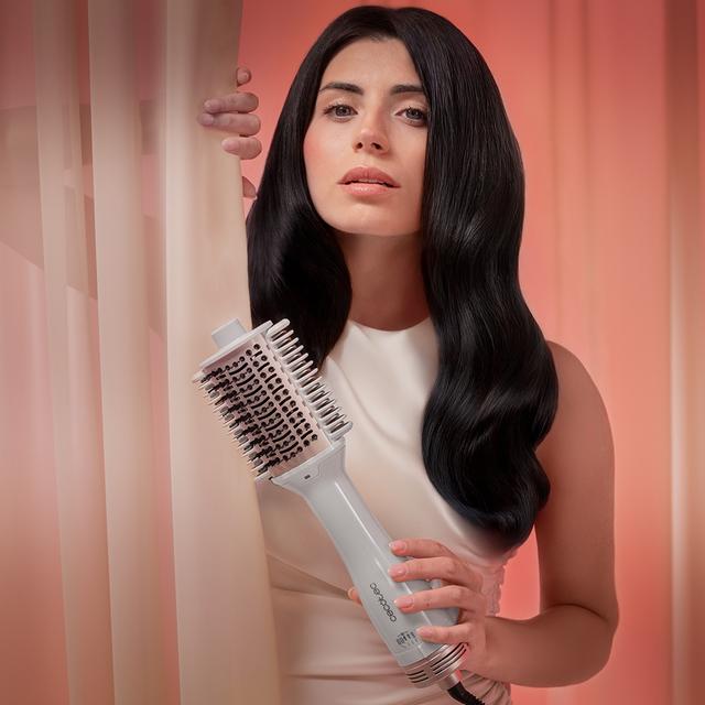 Air DryBold Cepillo de aire con placas calefactoras, 1200W, Seca, Alisa, Moldea, Da Volumen y Desenreda, Generador de Iones, Temperaturas Controladas para Cabello Húmedo y Seco, 3 Modos de Uso, Punta Fría para Moldeado Cómodo
