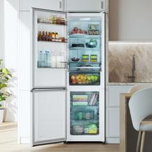 Bolero CoolMarket Combi 335 White E Réfrigérateur-congélateur blanc pose libre, 195,3 cm de hauteur, 59,5 cm de largeur, capacité de 335 L, No Frost, compresseur Inverter Plus, compartiment Fresh Flex 0 ºC avec contrôle de l'humidité, Multi AirFlow, Fast Cooling et Fast Freezing, bac à fruits et légumes, lumière LED, contrôle électronique, porte réversible, clayettes en verre et classe E.