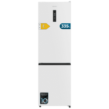 Bolero CoolMarket Combi 335 White E Frigorífico combi blanco de libre instalación, 195,3cm alto por 59,5cm ancho, Capacidad 335L, No Frost, Compresor Inverter Plus, Cajón temperatura variable Fresh Flex, Cajón con control de humedad,  Multi AirFlow, Fast Cooling y Fast Freezing, Luz Led, Apertura 90º,  Control electrónico, Puerta Reversible, Estantes de cristal y Clase E.