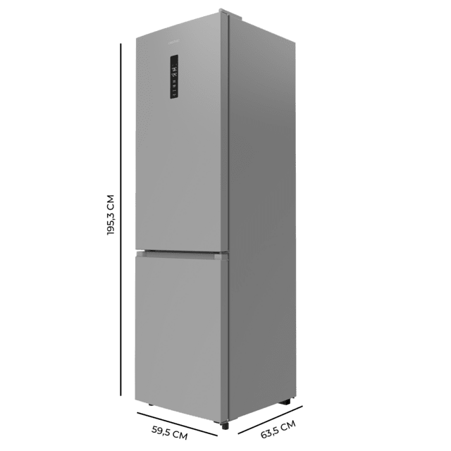 Bolero CoolMarket Combi 335 Grey E Frigorífico combi gris de libre instalación, 195,3cm alto por 59,5cm ancho, Capacidad 335L, No Frost, Compresor Inverter Plus, Cajón temperatura variable Fresh Flex, Cajón con control de humedad,  Multi AirFlow, Fast Cooling y Fast Freezing, Luz Led, Apertura 90º,  Control electrónico, Puerta Reversible, Estantes de cristal y Clase E.