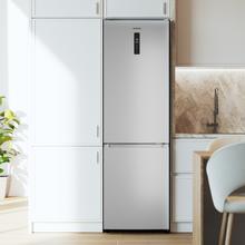 Bolero CoolMarket Combi 335 Grey E Réfrigérateur-congélateur gris pose libre, 195,3 cm de hauteur, 59,5 cm de largeur, capacité de 335 L, No Frost, compresseur Inverter Plus, compartiment Fresh Flex 0 ºC avec contrôle de l'humidité, Multi AirFlow, Fast Cooling et Fast Freezing, bac à fruits et légumes, lumière LED, contrôle électronique, porte réversible, clayettes en verre et classe E.