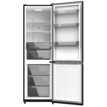 Bolero CoolMarket Combi 335 Black E Frigorífico combi negro de libre instalación, 195,3cm alto por 59,5cm ancho, Capacidad 335L, No Frost, Compresor Inverter Plus, Cajón temperatura variable Fresh Flex, Cajón con control de humedad,  Multi AirFlow, Fast Cooling y Fast Freezing, Luz Led, Apertura 90º,  Control electrónico, Puerta Reversible, Estantes de cristal y Clase E.