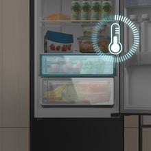 Bolero CoolMarket Combi 335 Black E Frigorífico combi negro de libre instalación, 195,3cm alto por 59,5cm ancho, Capacidad 335L, No Frost, Compresor Inverter Plus, Cajón temperatura variable Fresh Flex, Cajón con control de humedad,  Multi AirFlow, Fast Cooling y Fast Freezing, Luz Led, Apertura 90º,  Control electrónico, Puerta Reversible, Estantes de cristal y Clase E.