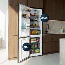 Bolero CoolMarket Combi 335 Black E Réfrigérateur-congélateur noir pose libre, 195,3 cm de hauteur, 59,5 cm de largeur, capacité de 335 L, No Frost, compresseur Inverter Plus, compartiment Fresh Flex 0 ºC avec contrôle de l'humidité, Multi AirFlow, Fast Cooling et Fast Freezing, bac à fruits et légumes, lumière LED, contrôle électronique, clayettes en verre et classe E.